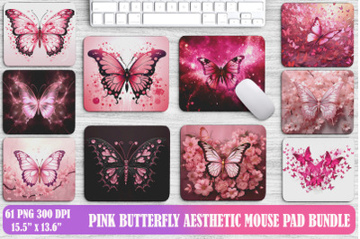 Pink Butterfly Aesthetic Mouse Pad