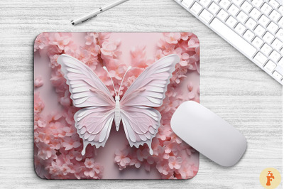 3D Pink Butterfly On Flowers Mouse Pad