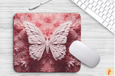 3D Pink Butterfly On Flowers Mouse Pad