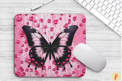 Aesthetic Pink Black Butterfly Mouse Pad