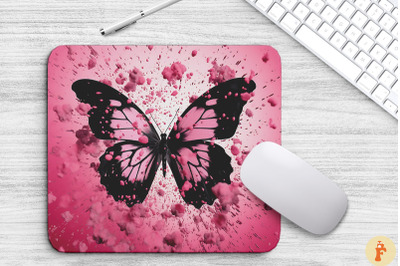 Aesthetic Pink Black Butterfly Mouse Pad