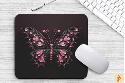 Aesthetic Pink Black Butterfly Mouse Pad