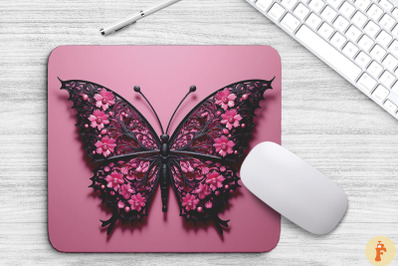 Aesthetic Pink Black Butterfly Mouse Pad