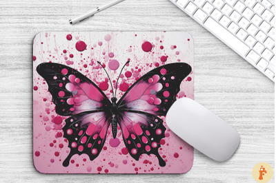 Aesthetic Pink Black Butterfly Mouse Pad