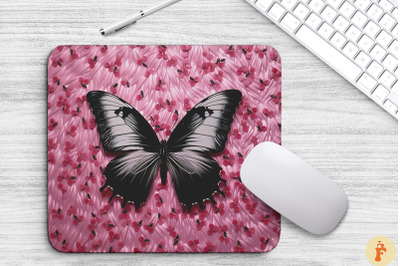 Aesthetic Pink Black Butterfly Mouse Pad