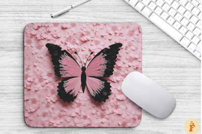 Aesthetic Pink Black Butterfly Mouse Pad