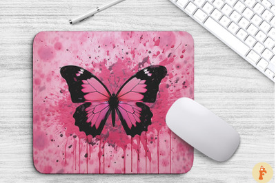 Aesthetic Pink Black Butterfly Mouse Pad