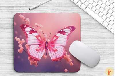 Pink Butterfly With Flowers Mouse Pad