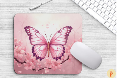 Pink Butterfly And Flowers Mouse Pad