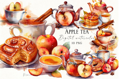 Watercolor Apple Tea Clipart PNG