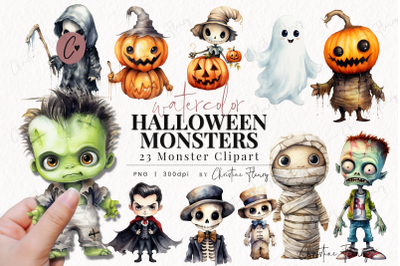 Watercolor Halloween Monsters Clipart