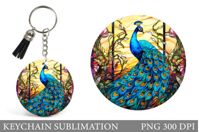 Peacock Round Keychain. Peacock Stained Glass Keychain