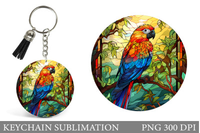 Parrot Round Keychain Design. Parrot Stained Glass Keychain