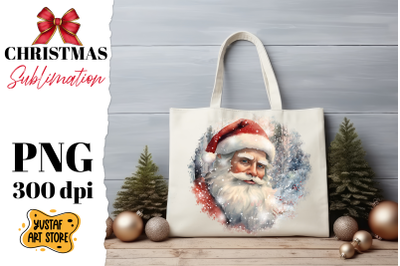 Christmas sublimation design. Santa Claus in winter forest