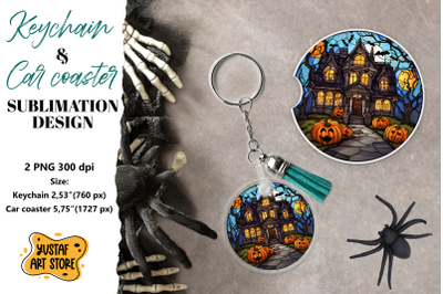 Halloween Stained glass Keychain &amp; Car coaster sublimation