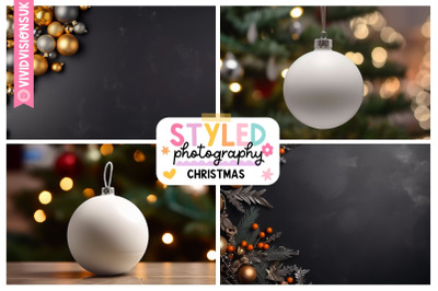Festive Christmas Bauble Styled Stock Photography - Set of 4 Customiza