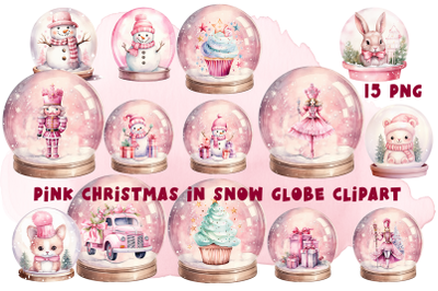 Pink Christmas in Snow Globe Clipart winter Sublimation