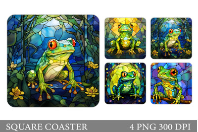 Frog Stained Glass Coaster. Frog Square Coaster Design