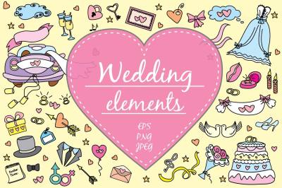 Big cute doodle set- Wedding elements