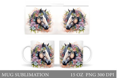 Horse Watercolor Mug Design. Horse Flowers Mug Sublimation