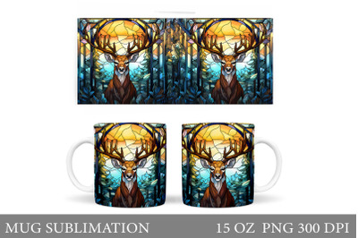Deer Stained Glass Mug Design. Reindeer Mug Sublimation