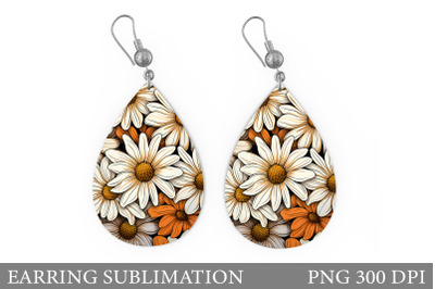 Daisy Teardrop Earring Sublimation. Flowers Earring Design