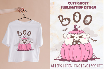 Cute ghost with cat sublimation design