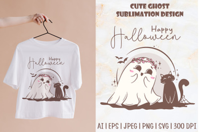 Cute ghost with cat sublimation design