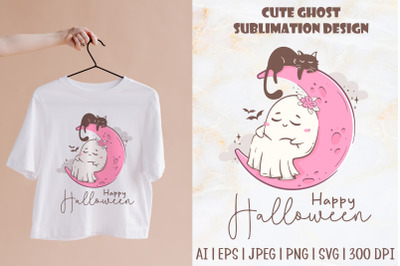 Cute ghost with cat sublimation design