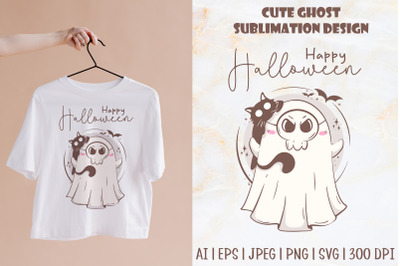 Cute ghost with cat sublimation design