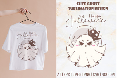 Cute ghost with cat sublimation design