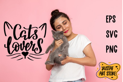 &quot;Cats lovers&quot; lettering SVG and sublimation