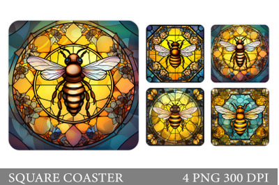 Stained Glass Bee Coaster. Bee Square Coaster Sublimation