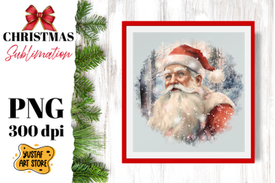 Christmas sublimation design. Santa Claus in winter forest