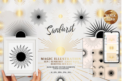 Sunbursts Collection. Clipart SVG