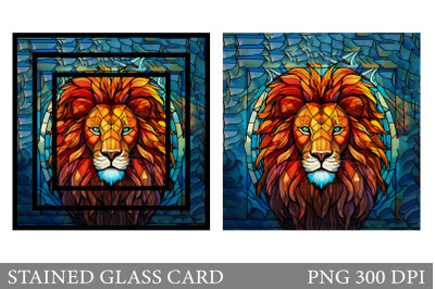 Lion Stained Glass Card Sublimation. Stained Glass Lion Card