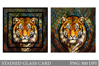 Tiger Stained Glass Card Design. Stained Glass Tiger Card