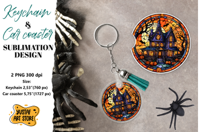 Halloween Stained glass Keychain &amp; Car coaster sublimation