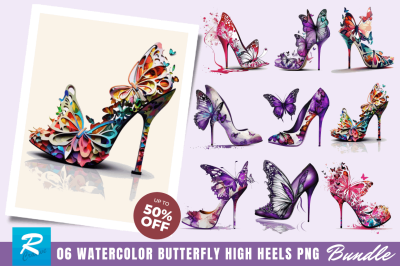 Watercolor  Butterfly High Heels Clipart