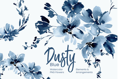 Watercolor Dusty Blue Flowers Png Clipart