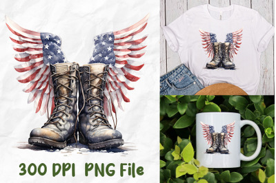 PTSD Awareness American Flag Wings Boots