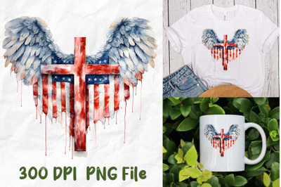 PTSD Awareness American Flag Wings Cross