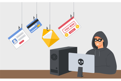 Hacker phishing attack. Web fraud, online security threats and spam da