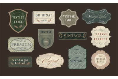 Vintage commerce labels. Old ribbons banner design template with aged