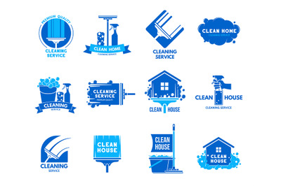 Cleaning service emblem. House cleaning company badges, professional t