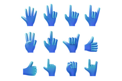 Hand gestures collection. 3D pointed finger gesture, high five or hell