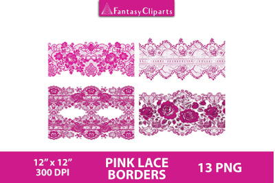 Pink Lace Borders Overlays Clipart | Halloween Gothic Lace