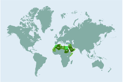 Map of Arab world. Islamic geography, Arab-speaking countries bridging