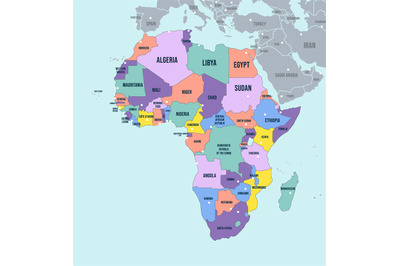 Political Map of Africa continent. English labeled countries names and