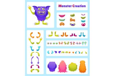 Cartoon monster creation kit. Creature characters constructor with mon